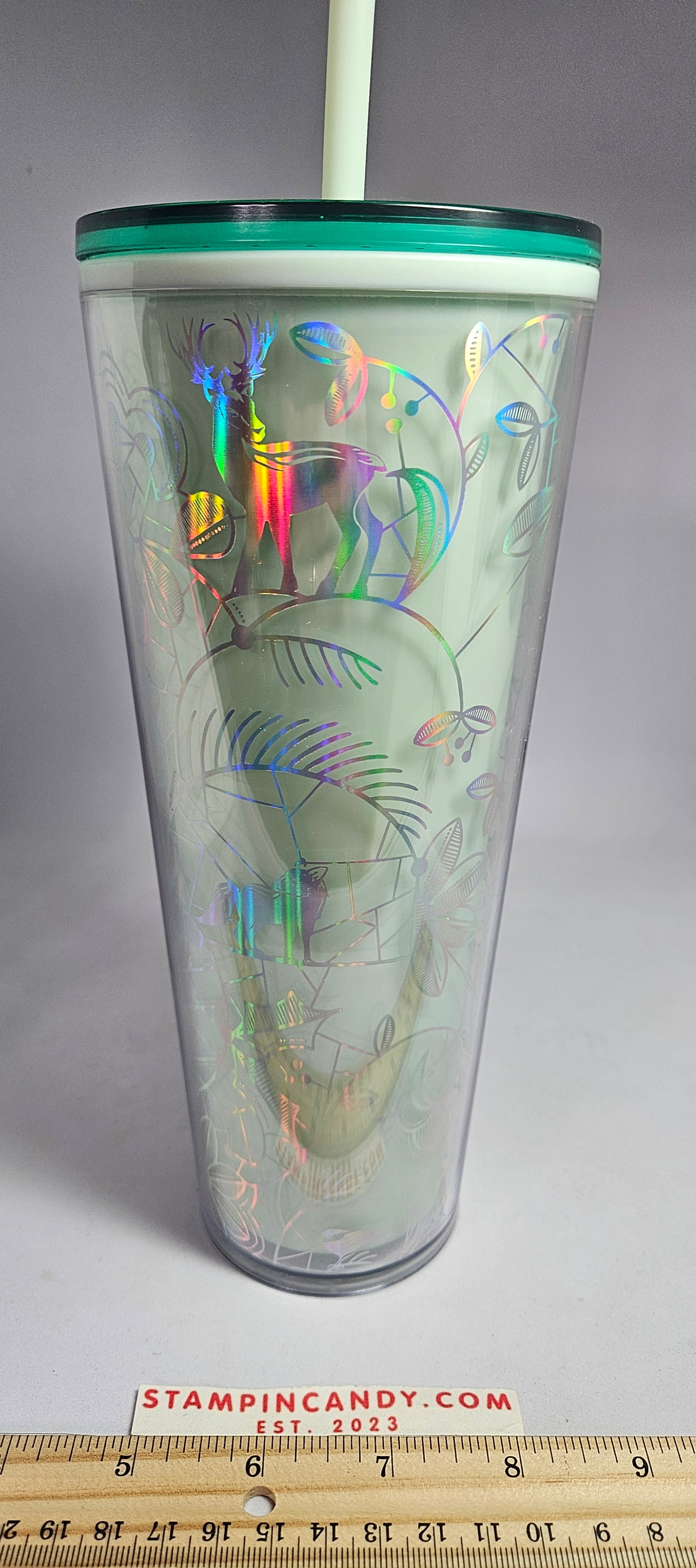 2022 Starbucks Iridescent Christmas Tumbler 24 oz - Holiday Woodland Mint Color