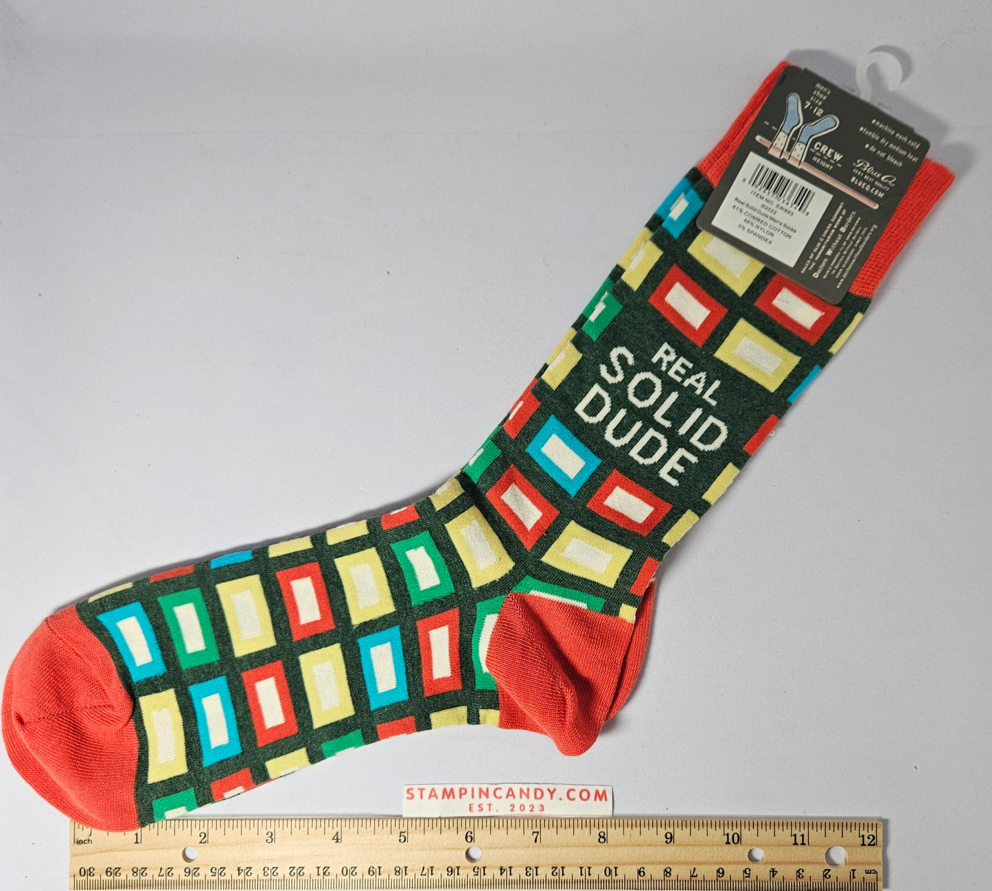 "Real Solid Dude" - Blue Q Crew Socks - Size M 7-12