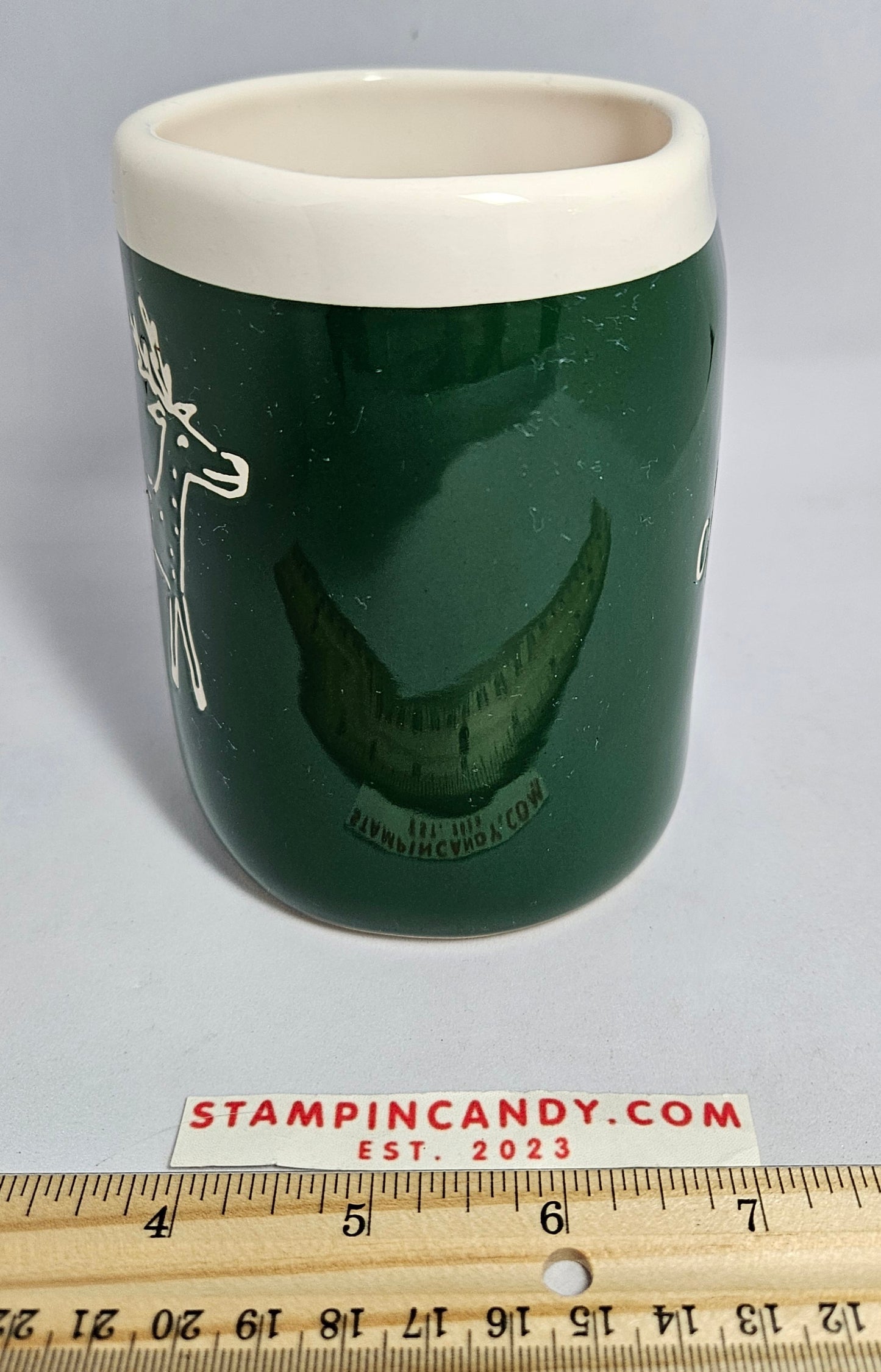 Rae Dunn - "Merry Christmas" & Reindeer Green Double-Sided Mug