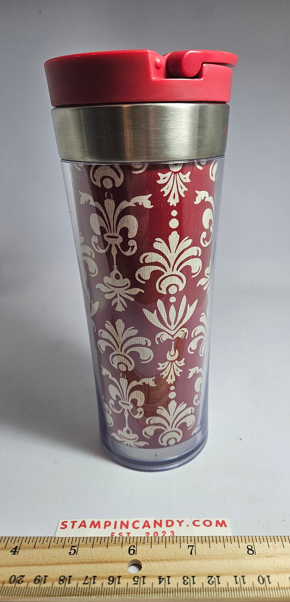 Starbucks 2019 - 12 oz Red Damask Fleur De Lis Patterned Tumbler