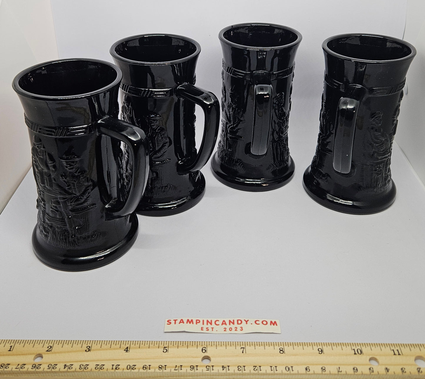 Tiara Indiana Black Glass Mug x 4