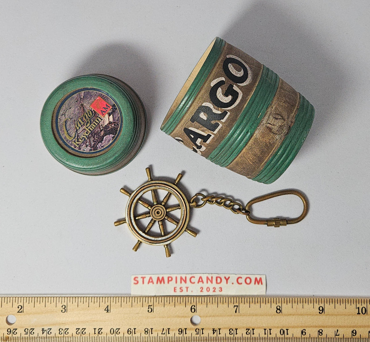 CARGO Ship Wheel Keychain Vintage Nautical Souvenir
