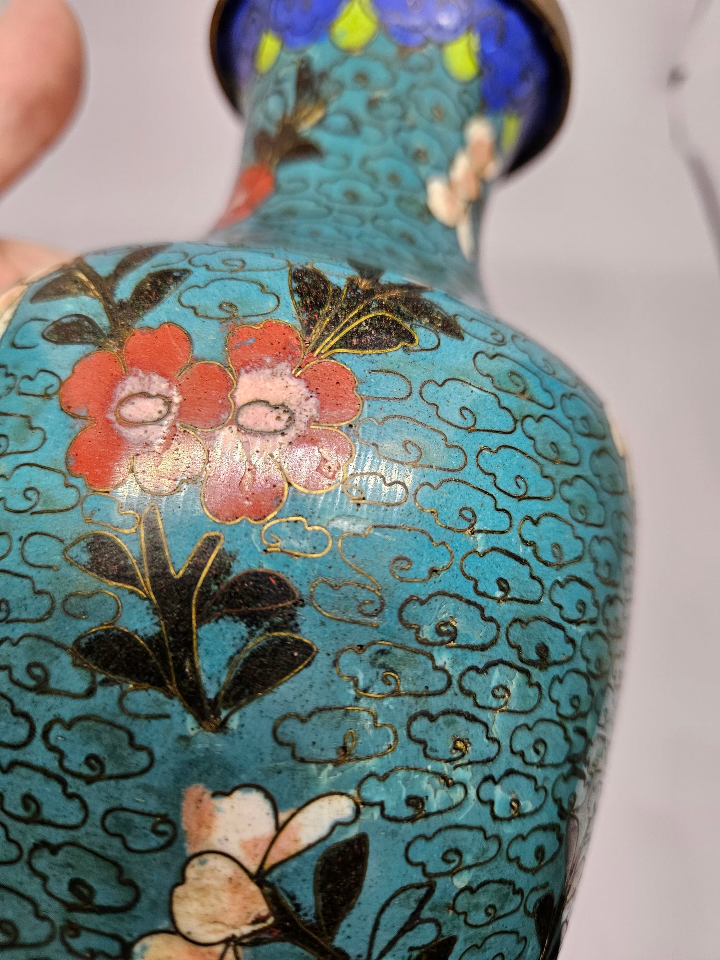 Chinese Cloisonne Enamel Turquoise Ground Baluster Vase