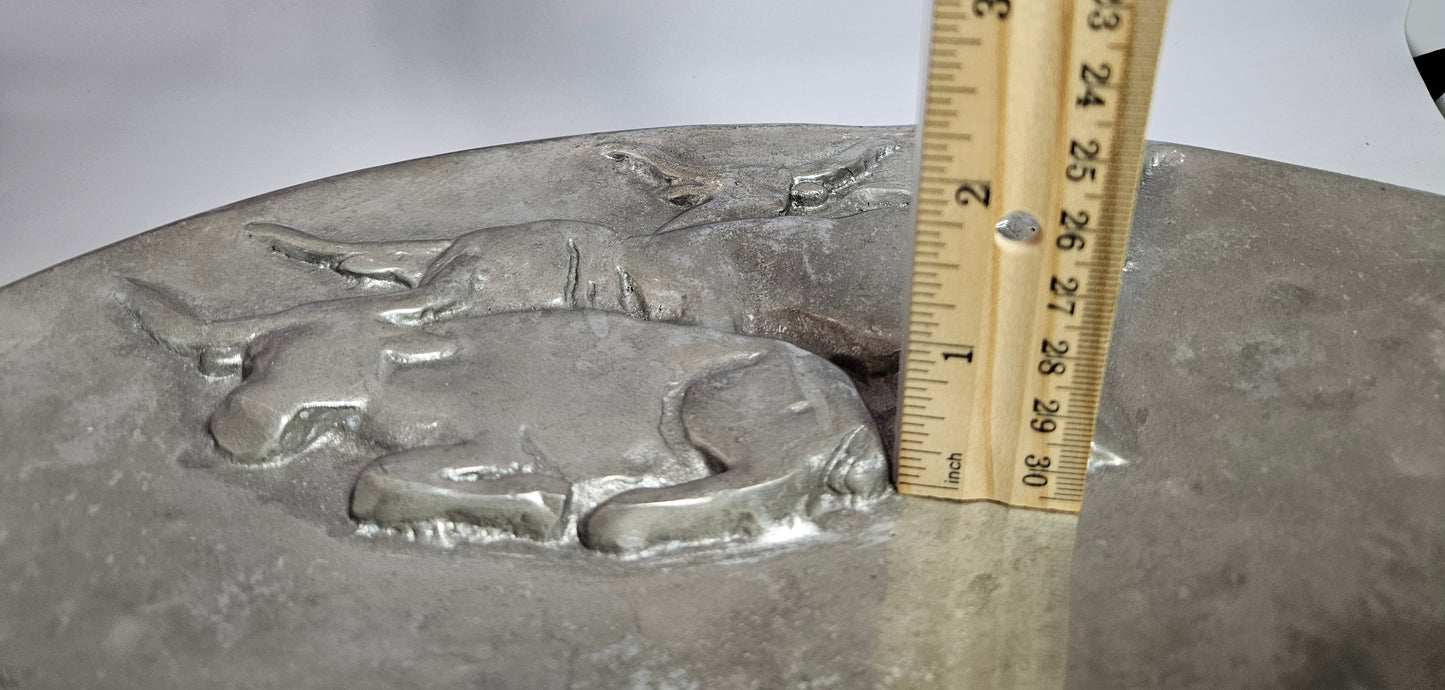 Pewter Longhorn 12.5 inch Round Serving Platter/Plate