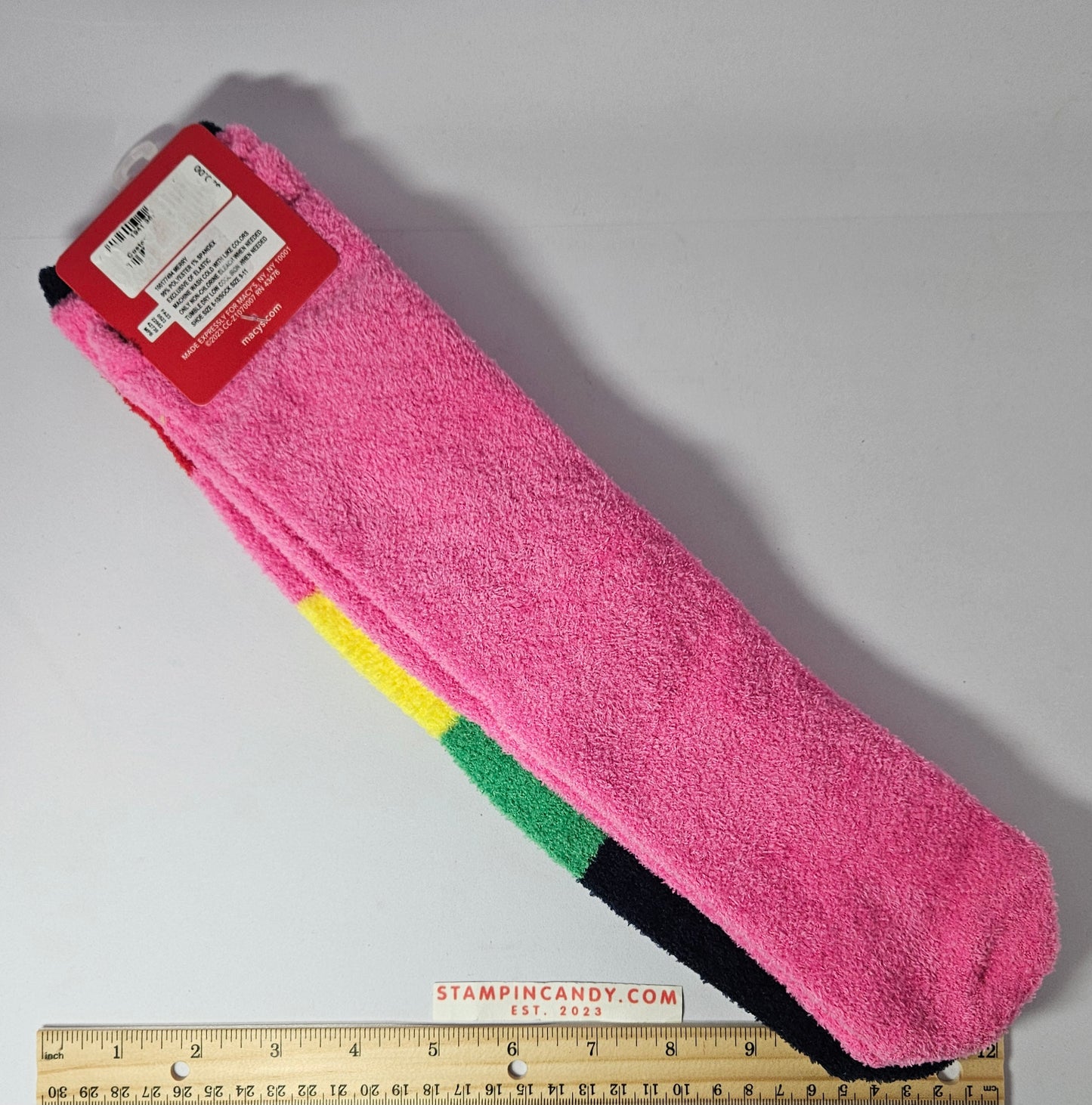 2 Pair of Super Soft Socks - Charter Club - "Jolly" and Solid Pink W 9-11 M 6-10