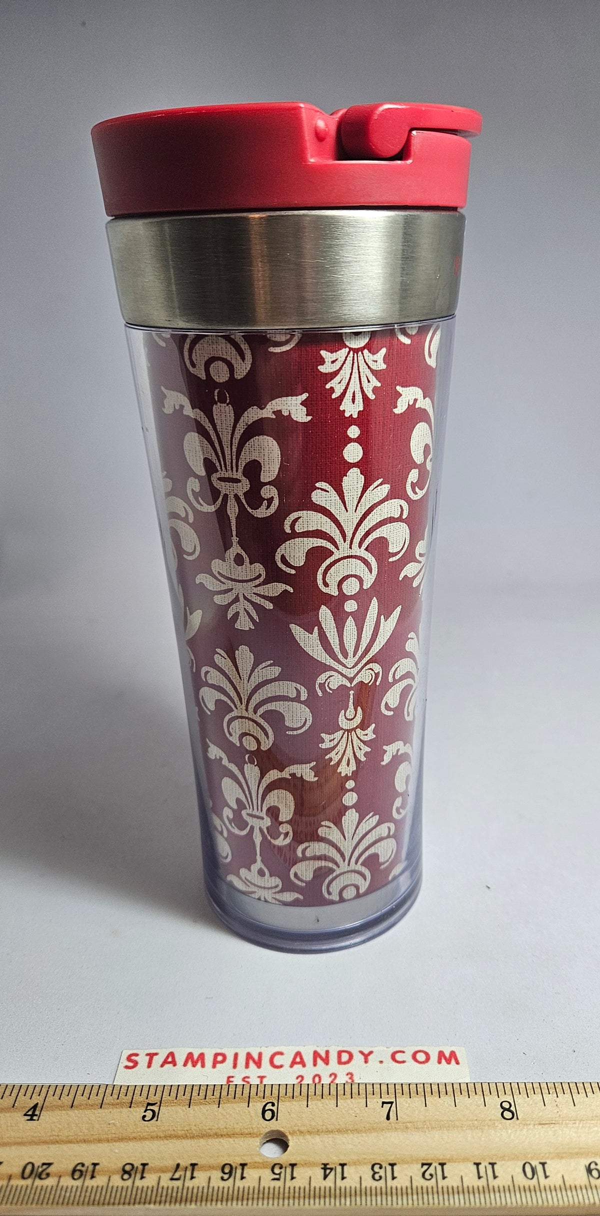 Starbucks 2019 - 12 oz Red Damask Fleur De Lis Patterned Tumbler