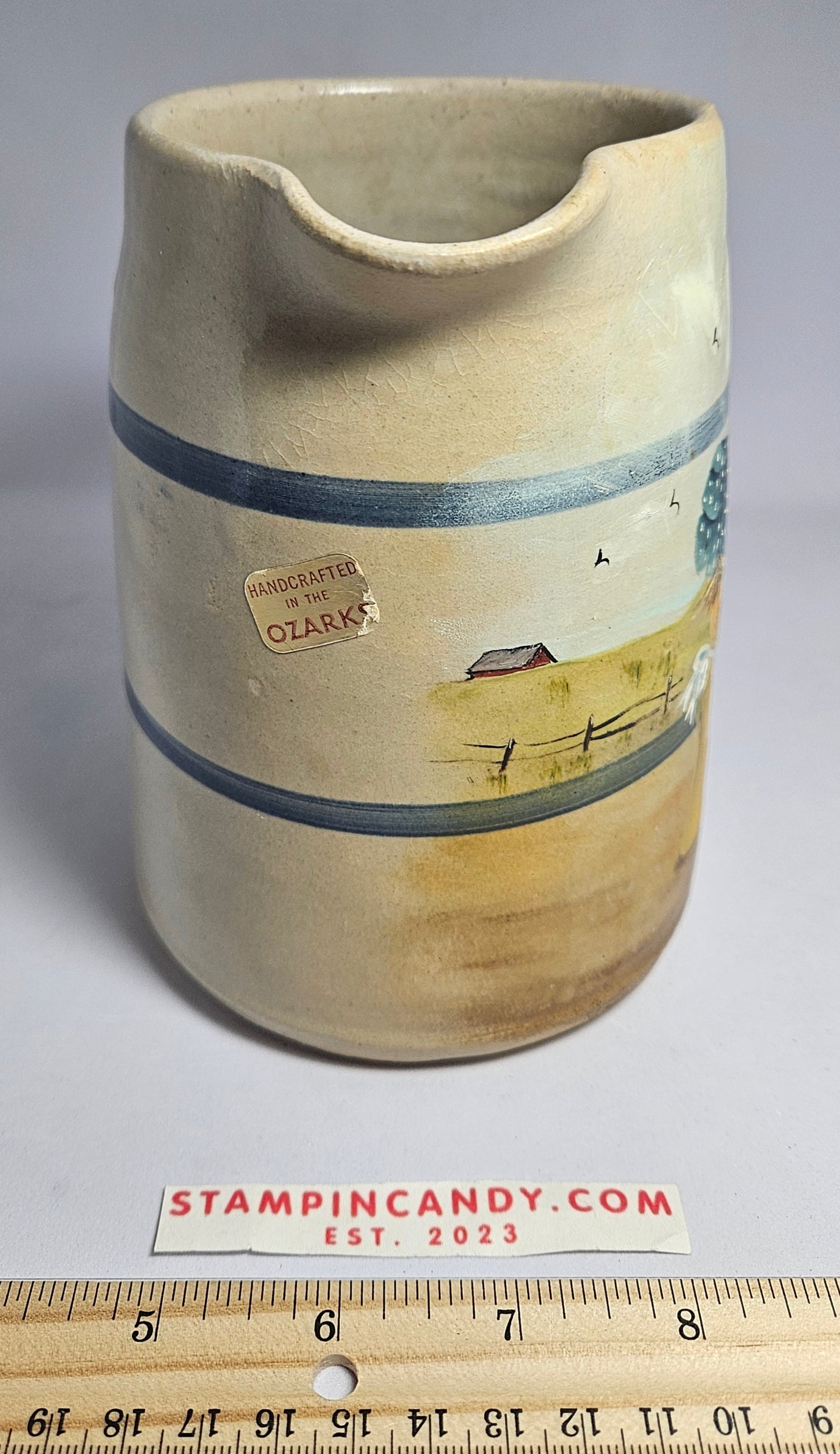 Handcrafted/Painted Pottery Pitcher - Ozarks - W. Ames 179