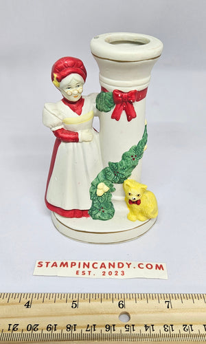 Mrs. Claus / Cat - Porcelin JSNY Thailand - Candlestick Holder