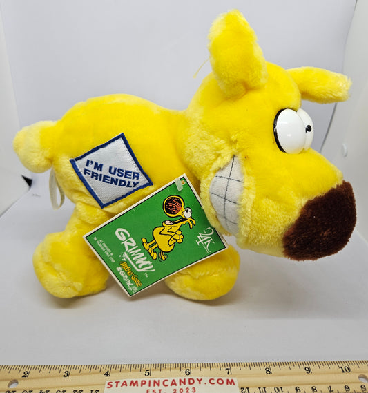 Vintage Grimmy Dog Stuffed Animal - "I'm User Friendly"