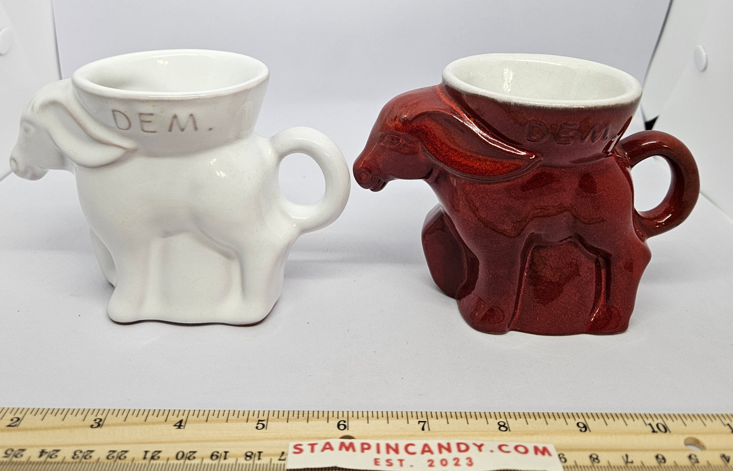 Frankoma Pottery - Set of 2 Democrat / Donkey Mugs / Planters 1976 / 1996