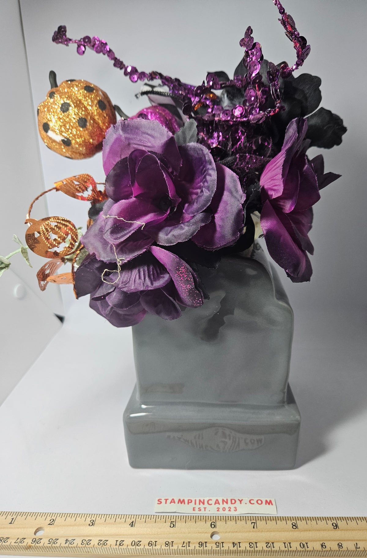 Rae Dunn - Halloween "Nine Lives" Tombstone Floral Arrangement Bird House