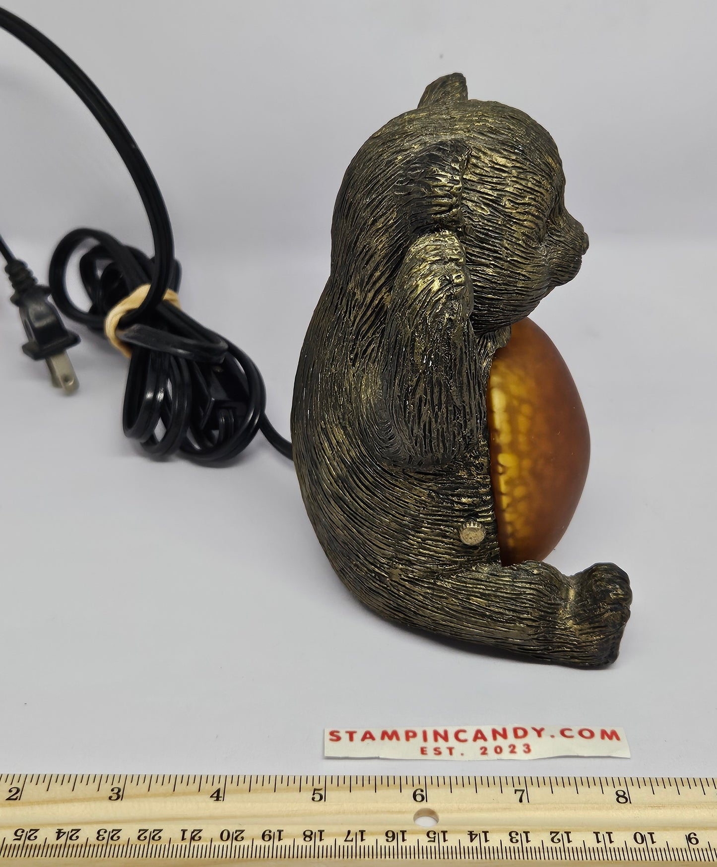 Vintage Bronze & Art Glass Bear Nightlight/Lamp