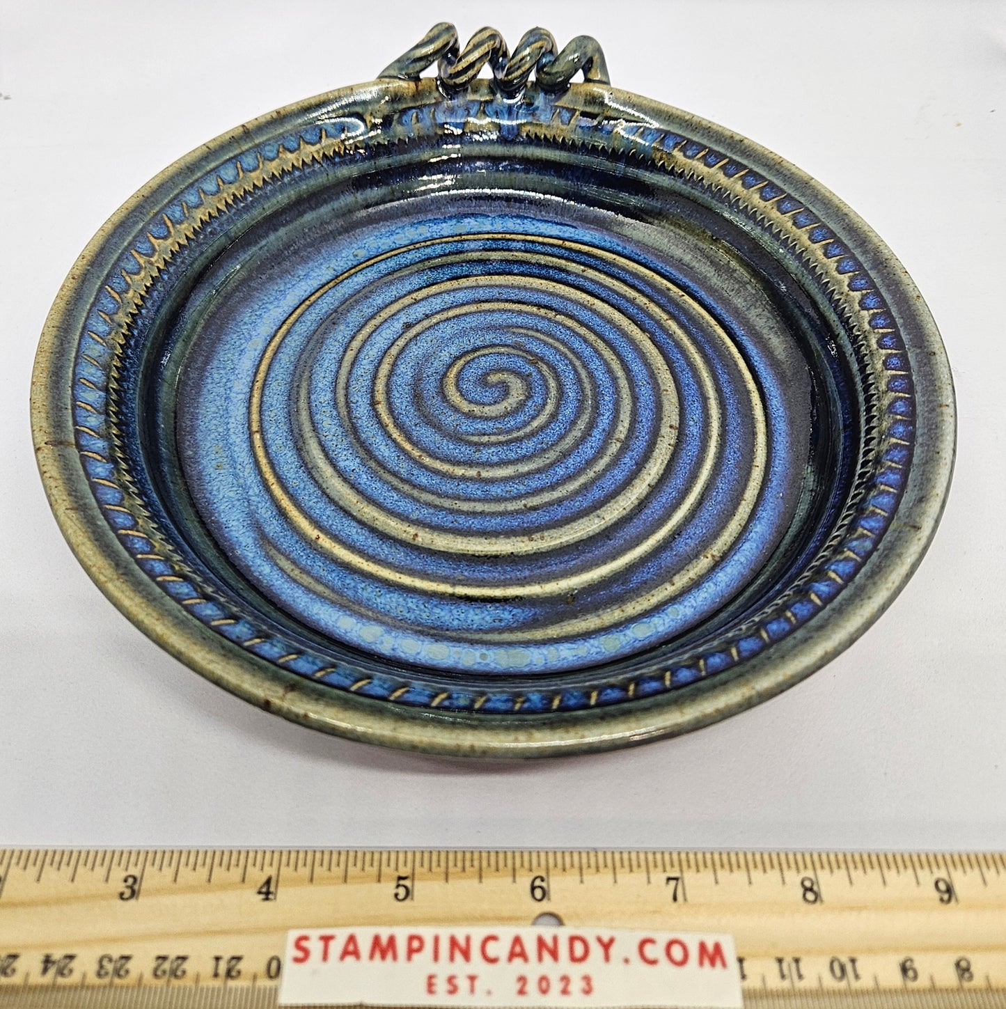 Blue/Yellow Swirl Handmade Pottery Dish - Finch