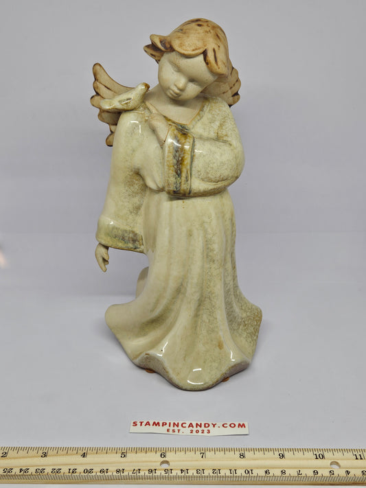 Vintage Ceramic Angel & Dove Pottery 10 Inches Tall