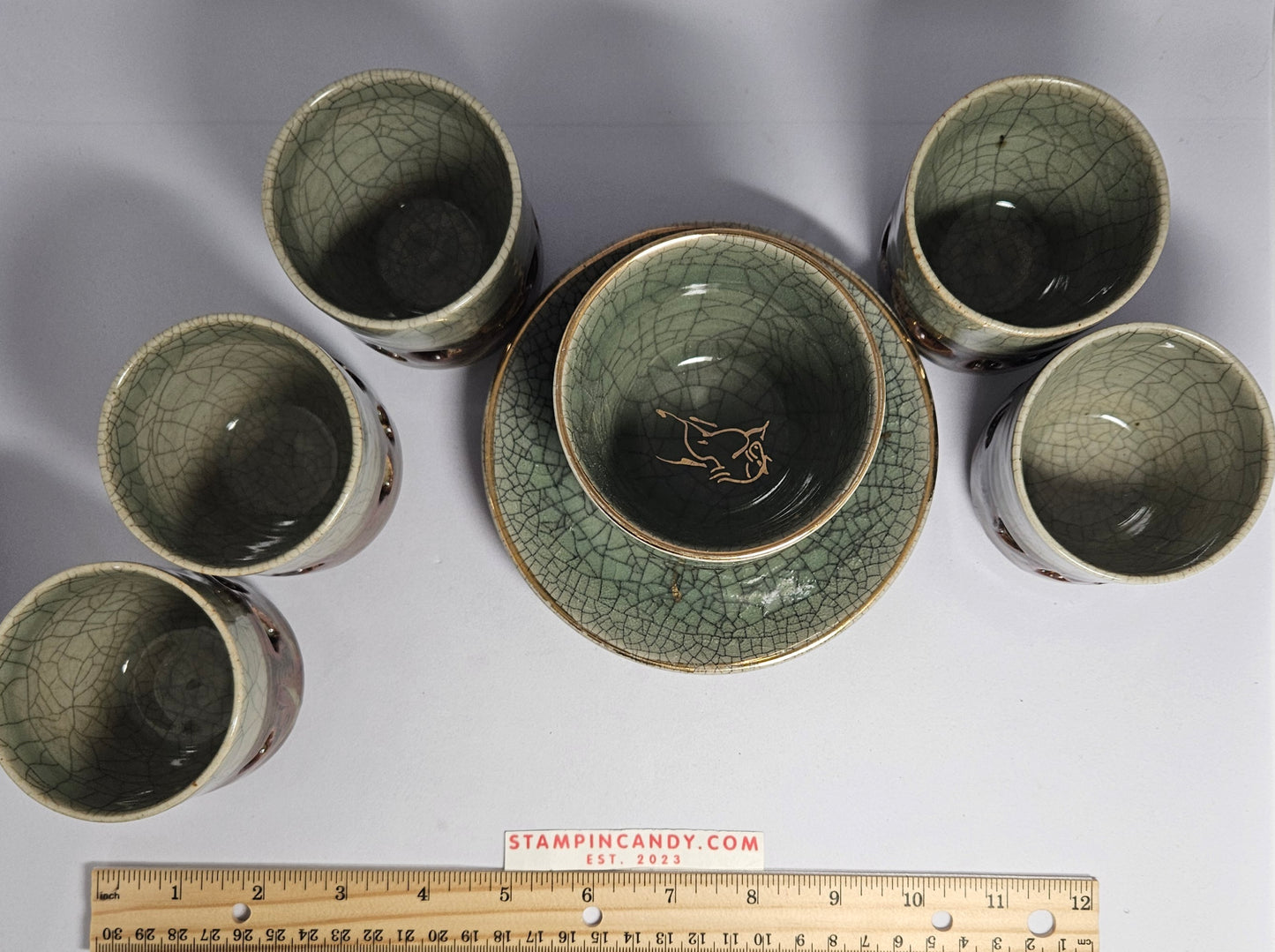 Japanese Somayaki Double-Walled Tea Set - 6 Pieces