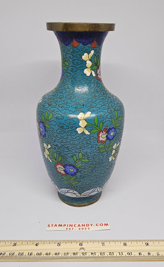 Chinese Cloisonne Enamel Turquoise Ground Baluster Vase