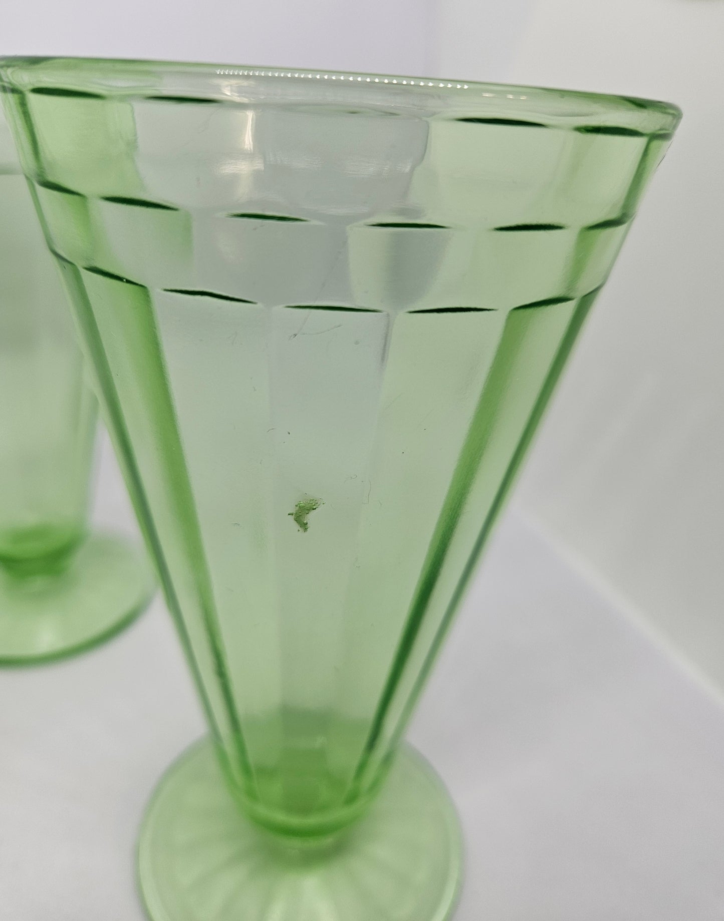 Uranium Glass Footed 6" Sundae / Soda Fountain Glasses