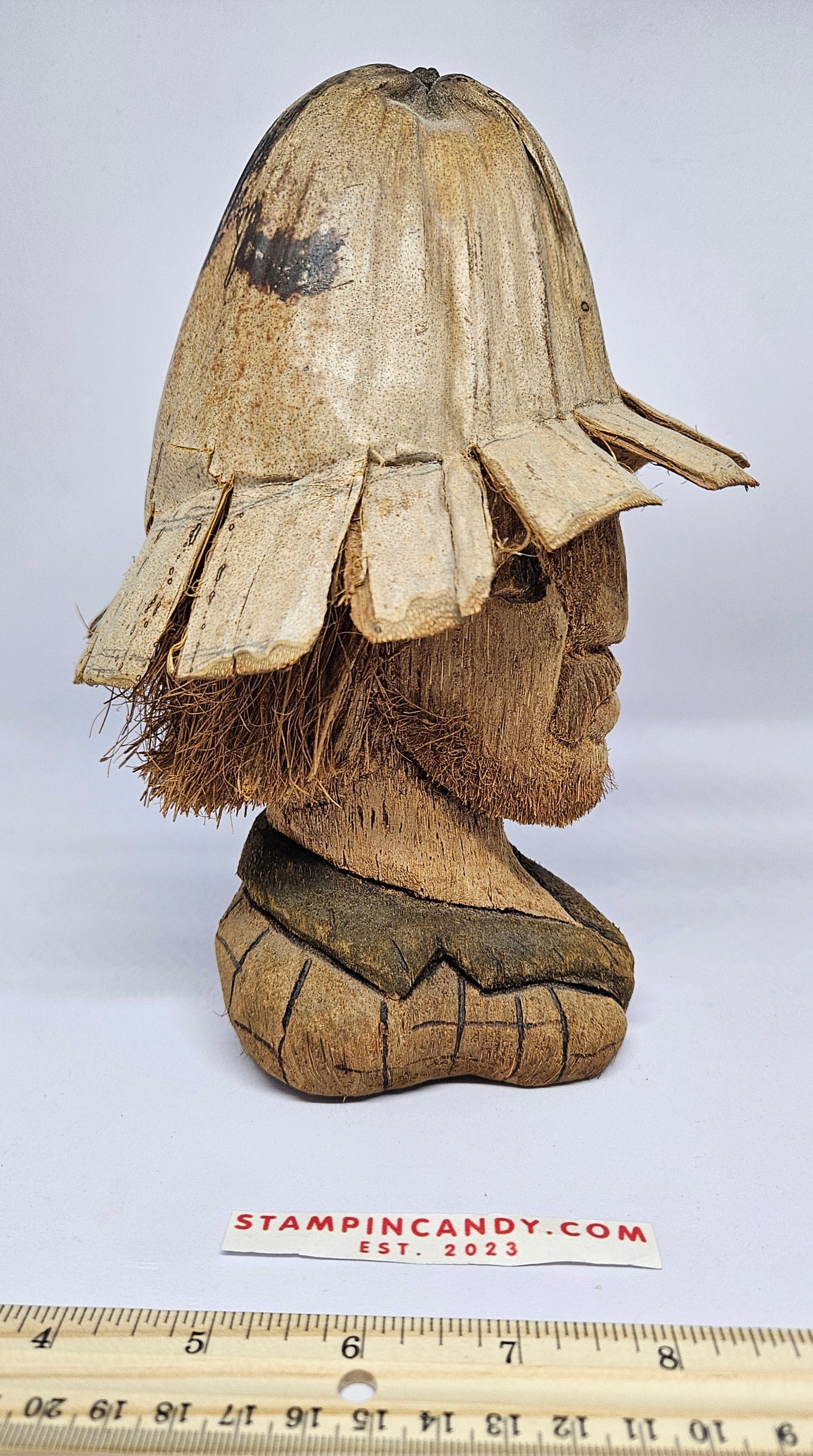 Coconut Husk Hand Carved Head - C. Mota - Brasil