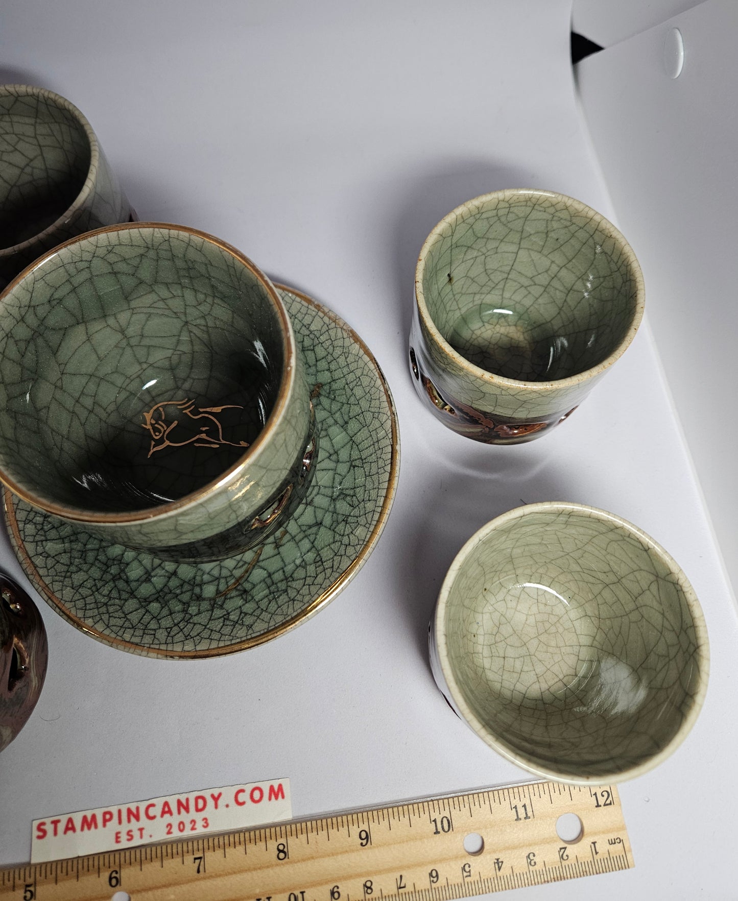 Japanese Somayaki Double-Walled Tea Set - 6 Pieces
