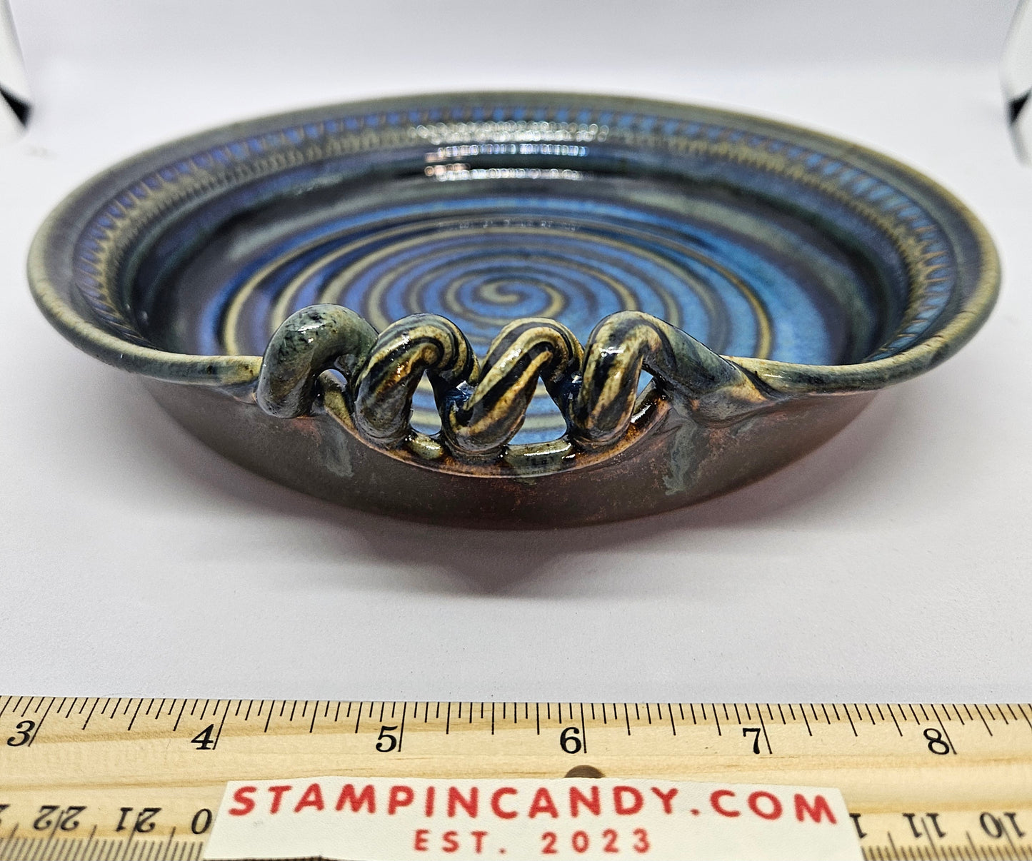 Blue/Yellow Swirl Handmade Pottery Dish - Finch