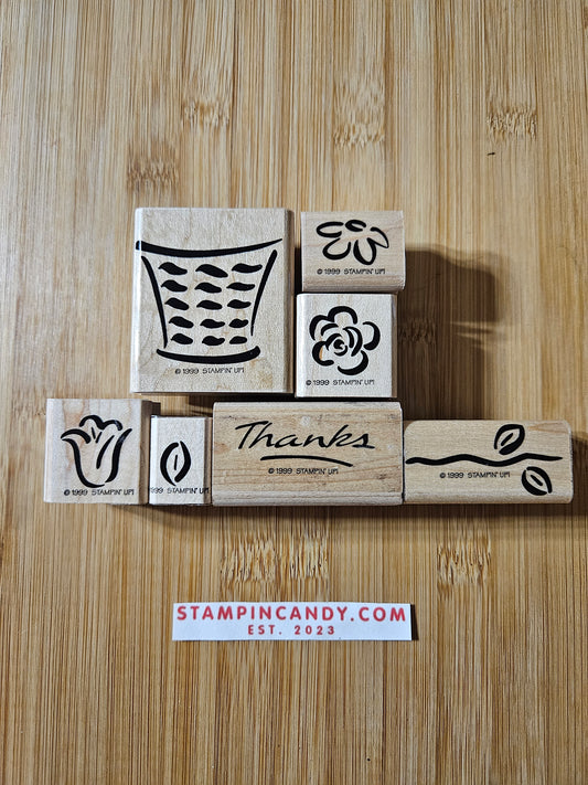 Stampin' UP! "Basket of Blossoms" Stamp Set (Wood Block)