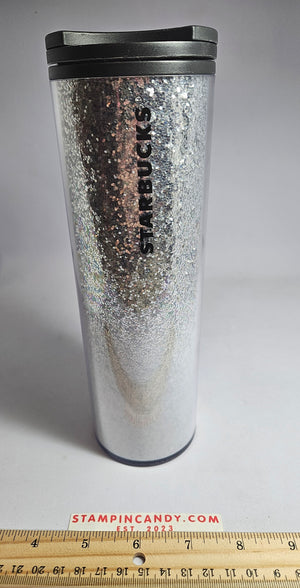 Starbucks - 16 oz White/Silver Glitter Tumbler