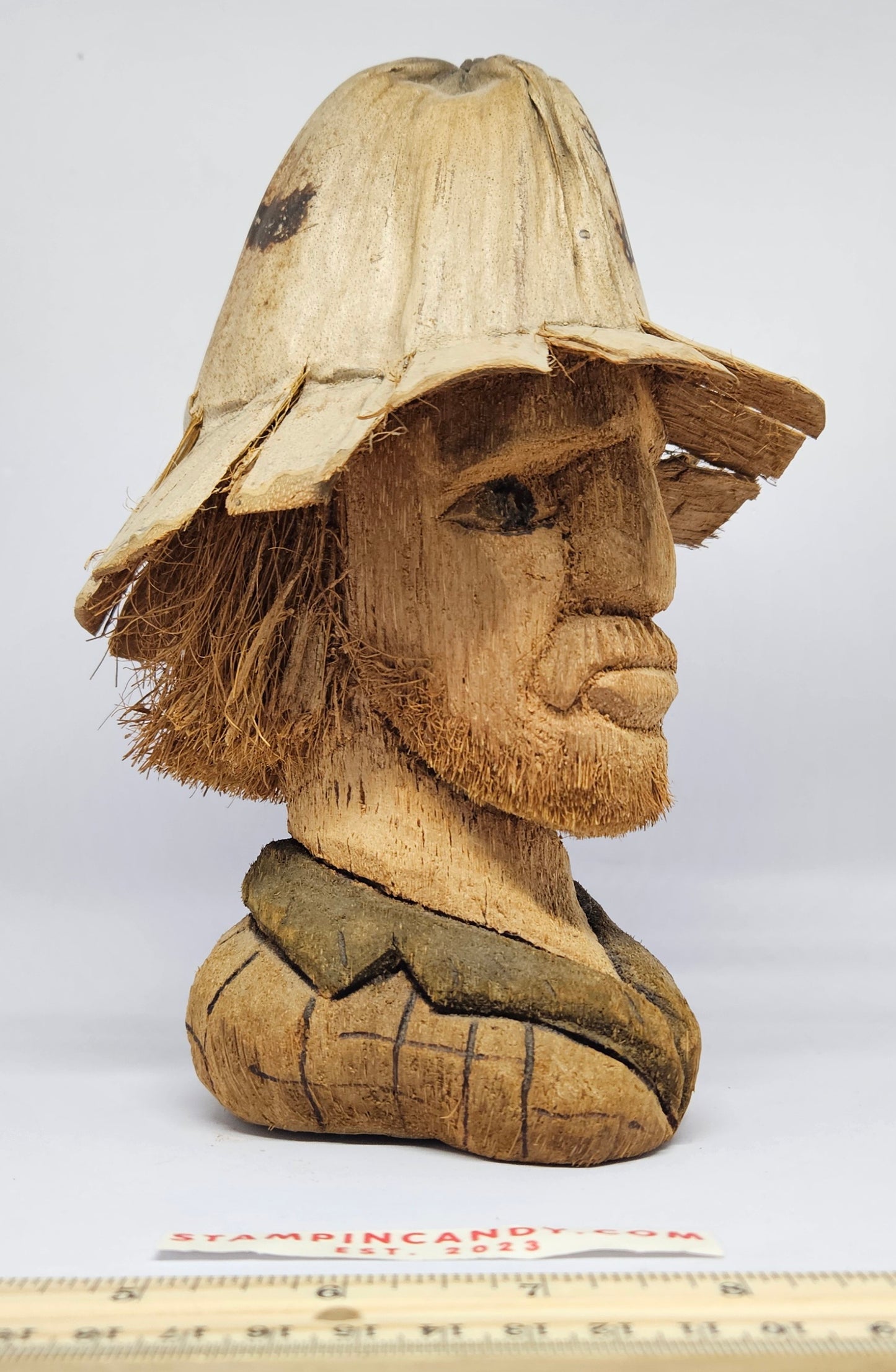 Coconut Husk Hand Carved Head - C. Mota - Brasil