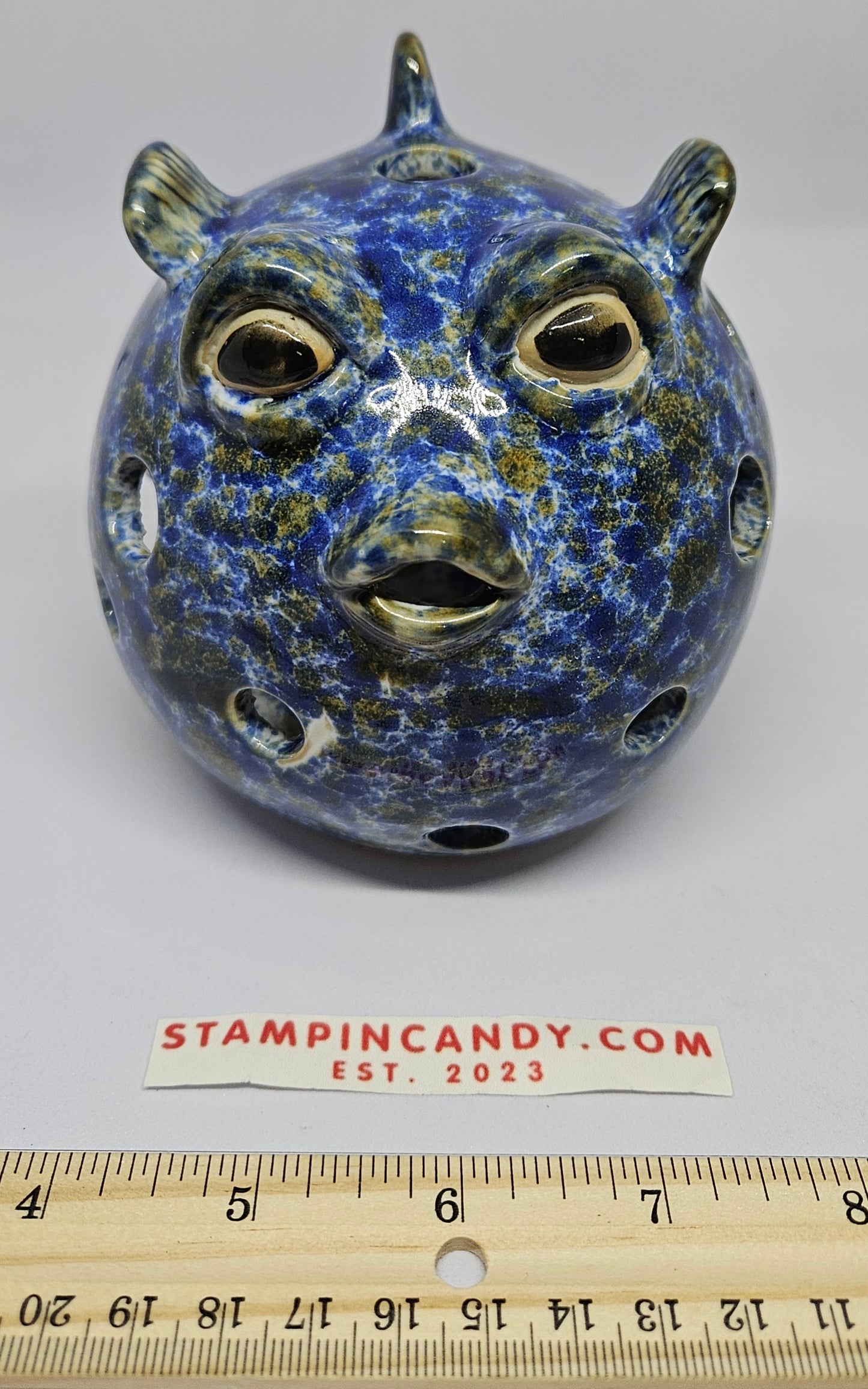 Cobalt Blue Speckled - Pufferfish Design - Tealight Candle Holder