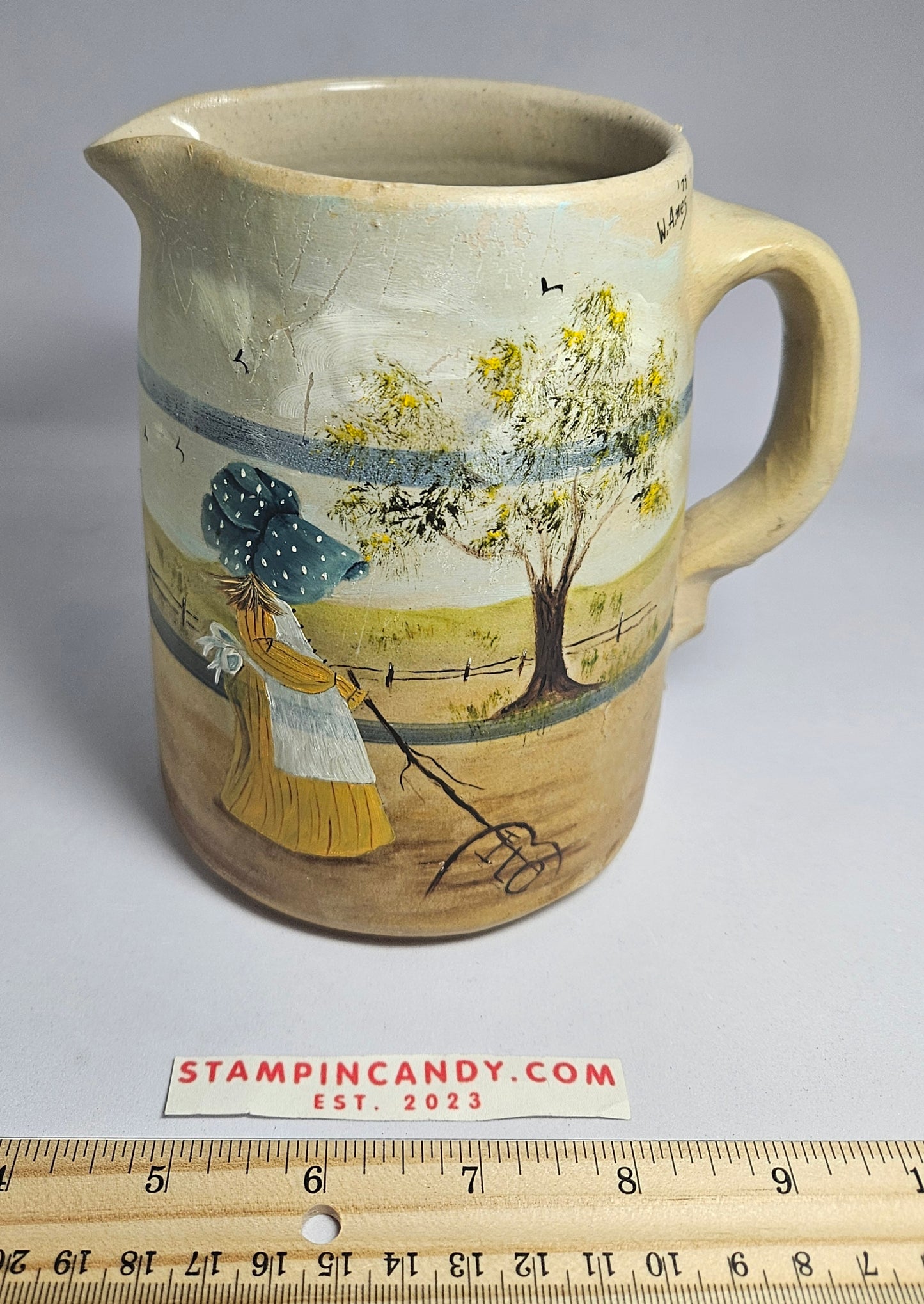 Handcrafted/Painted Pottery Pitcher - Ozarks - W. Ames 179