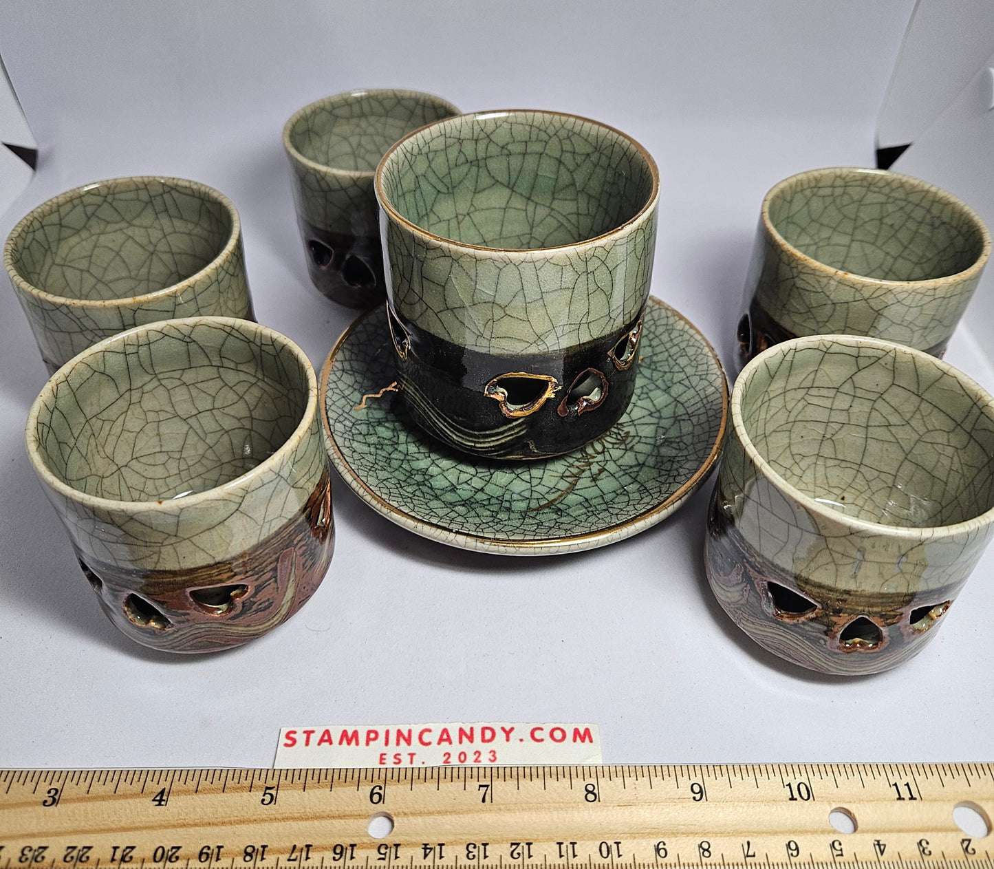 Japanese Somayaki Double-Walled Tea Set - 6 Pieces