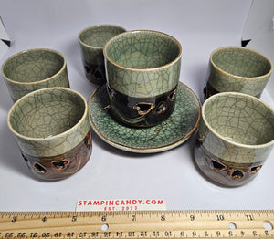Japanese Somayaki Double-Walled Tea Set - 6 Pieces