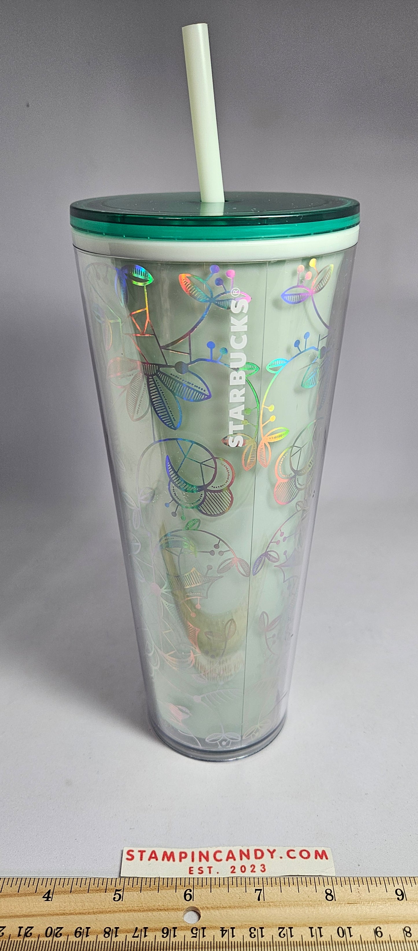 2022 Starbucks Iridescent Christmas Tumbler 24 oz - Holiday Woodland Mint Color