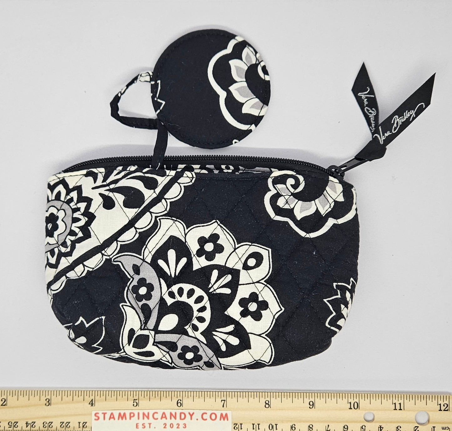 Vera Bradley - Midnight Paisley Black and White Makeup Bag/Purse with Mirror