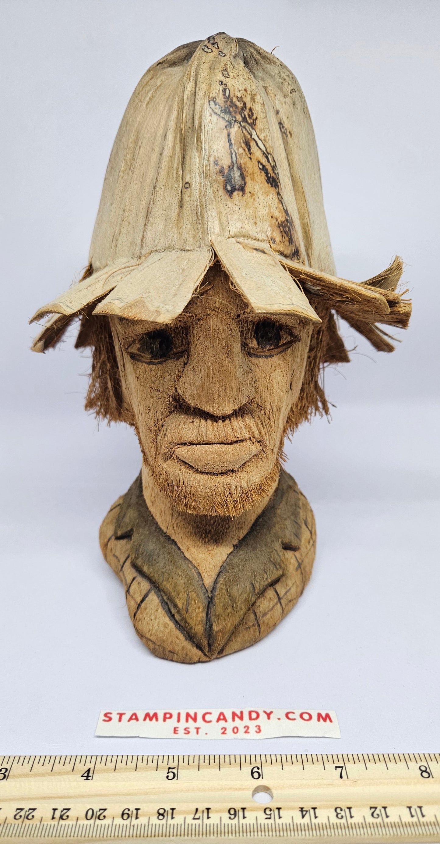 Coconut Husk Hand Carved Head - C. Mota - Brasil