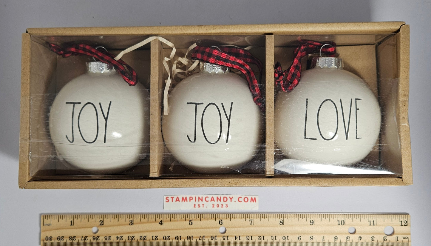 Rae Dunn - Joy, Love, & Joy Ornaments