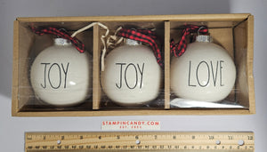 Rae Dunn - Joy, Love, & Joy Ornaments
