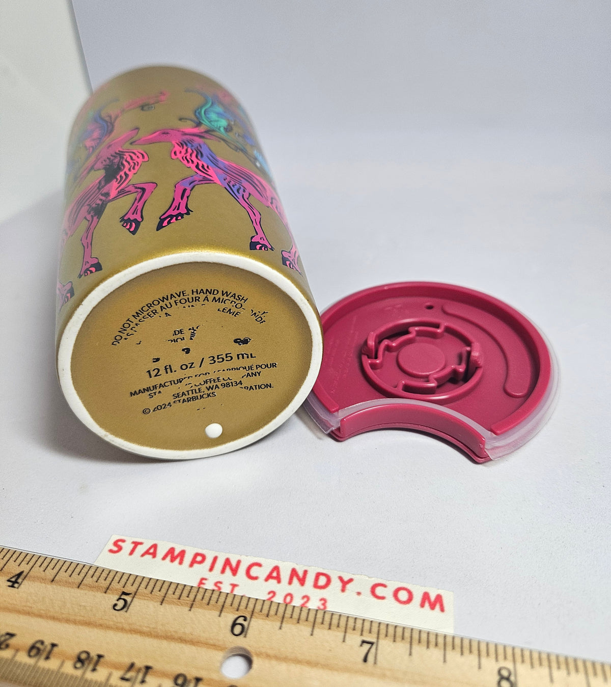 Starbucks 2024 - Holiday Pink Deer / Gold Double-Walled Ceramic Tumbler