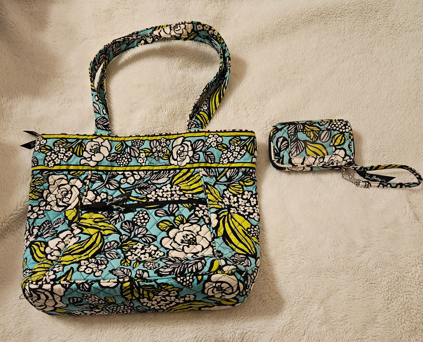 Vera Bradley - Teal/Yellow Bag & Matching Wallet