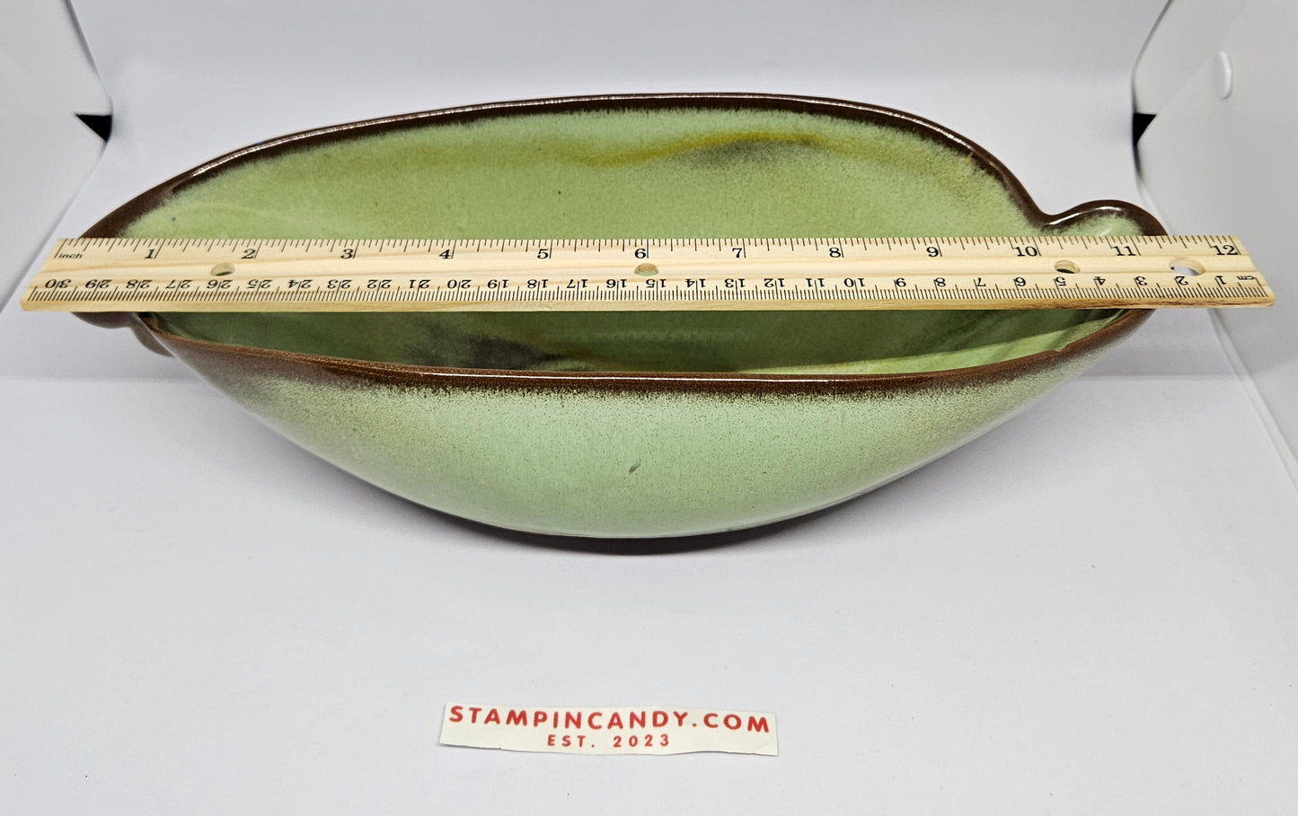 Frankoma Pottery 202 - Elongated Green/Brown Bowl