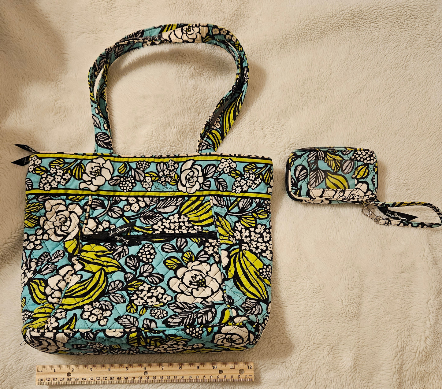 Vera Bradley - Teal/Yellow Bag & Matching Wallet