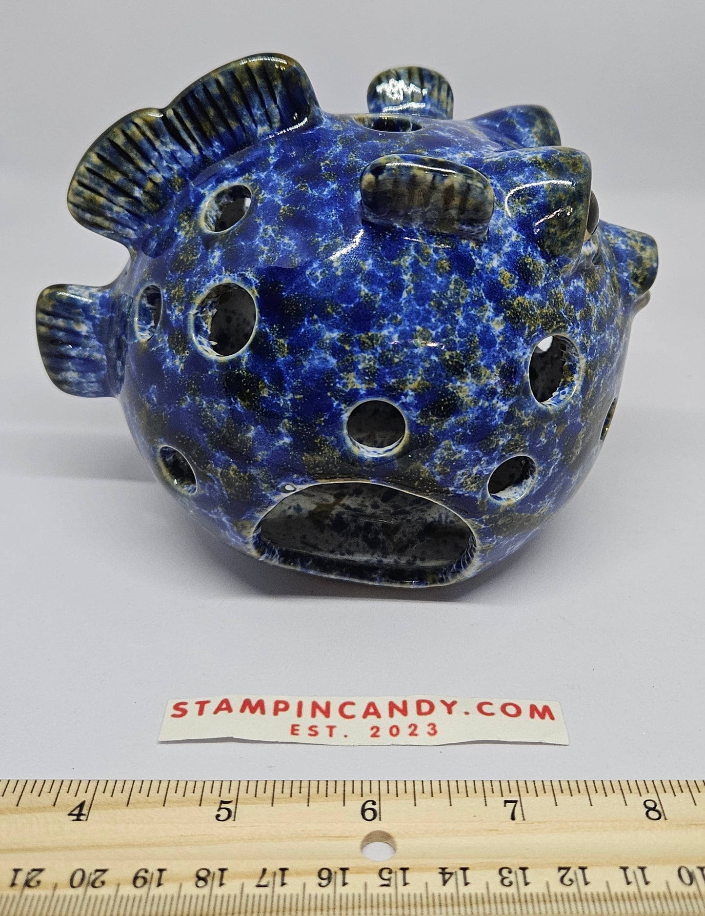 Cobalt Blue Speckled - Pufferfish Design - Tealight Candle Holder