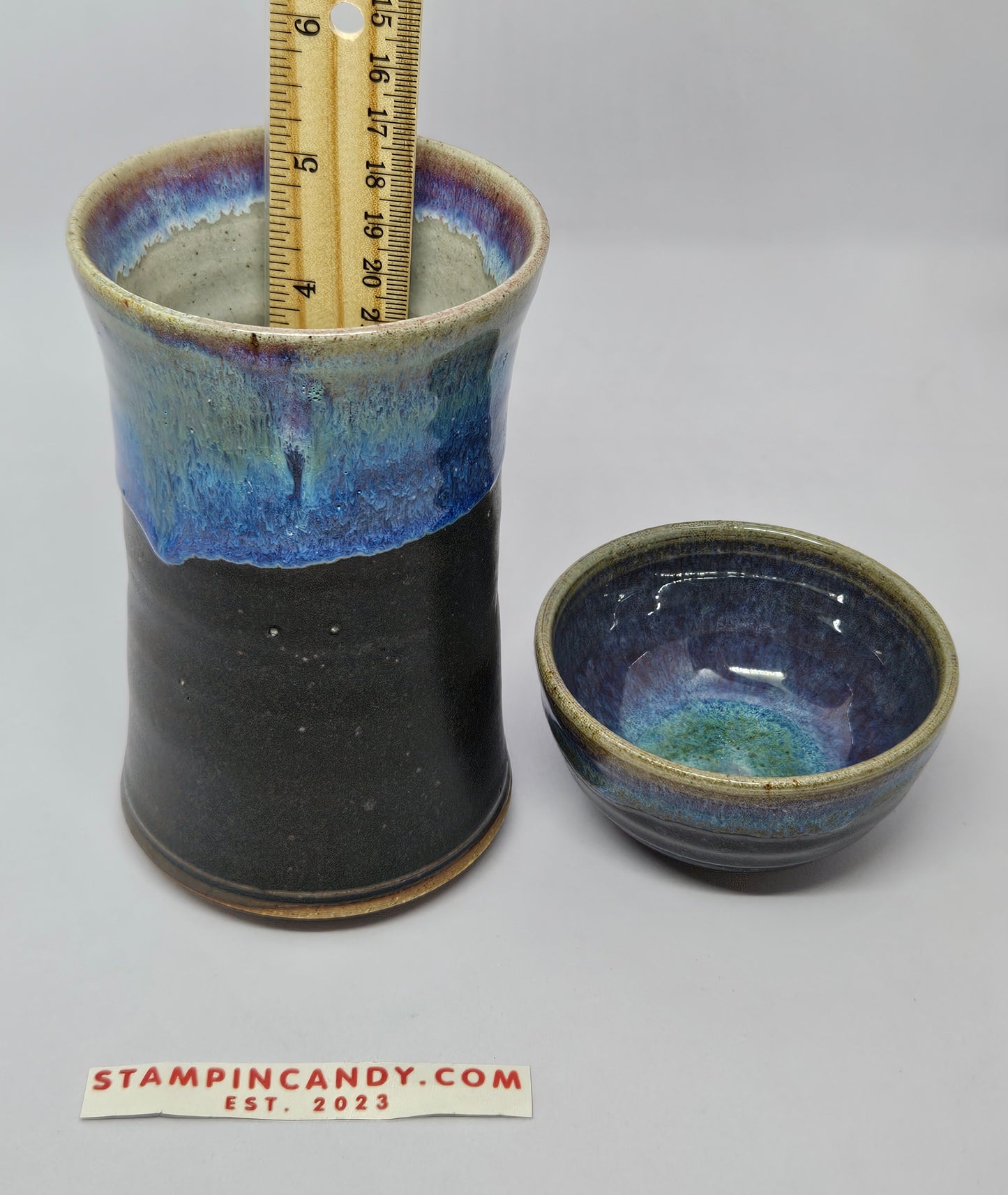 Handmade Black & Blue Pottery 2 Pieces