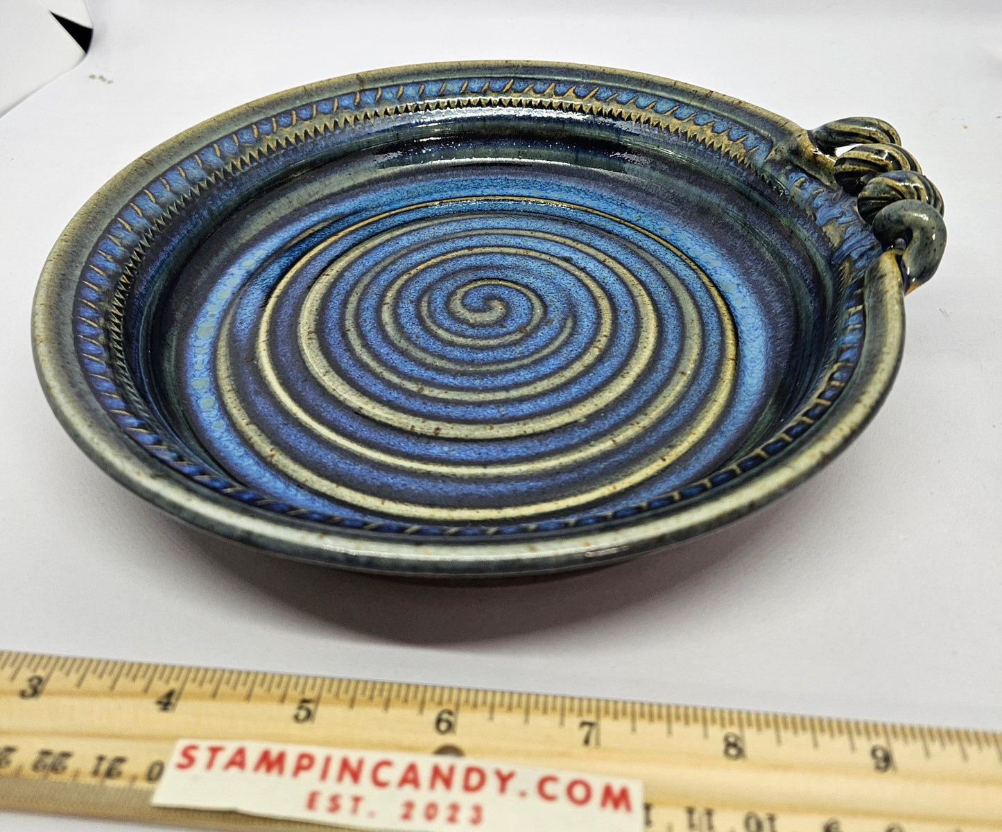 Blue/Yellow Swirl Handmade Pottery Dish - Finch