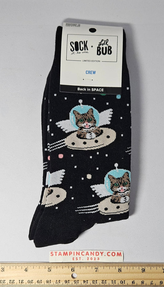 Cats in Space Ships Socks - Sock It To Me + Lil Bub - W 8.5-14.5 M 7-13