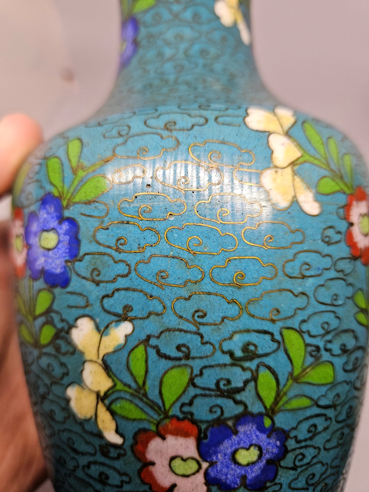 Chinese Cloisonne Enamel Turquoise Ground Baluster Vase