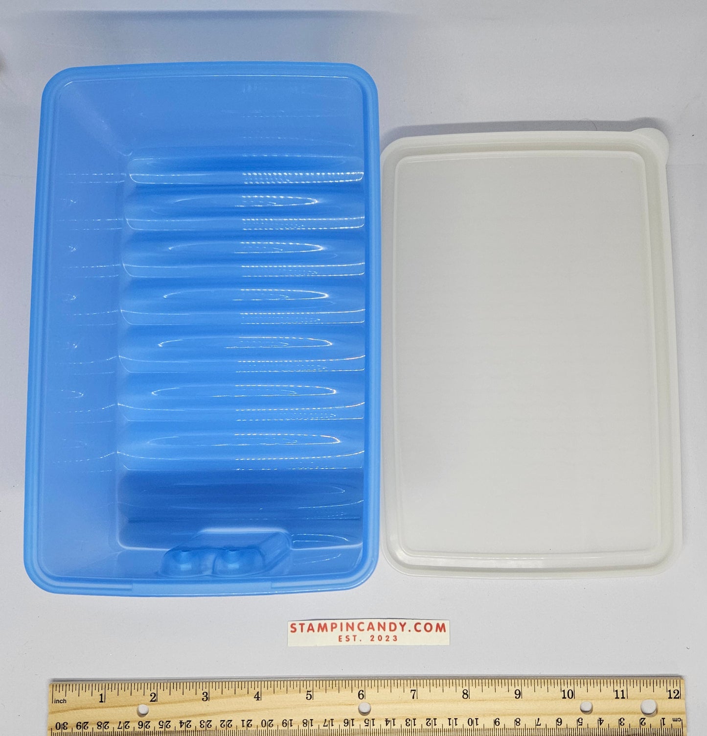 Vintage Blue Tupperware Container - Fridge Smart - Fruits and Veggies