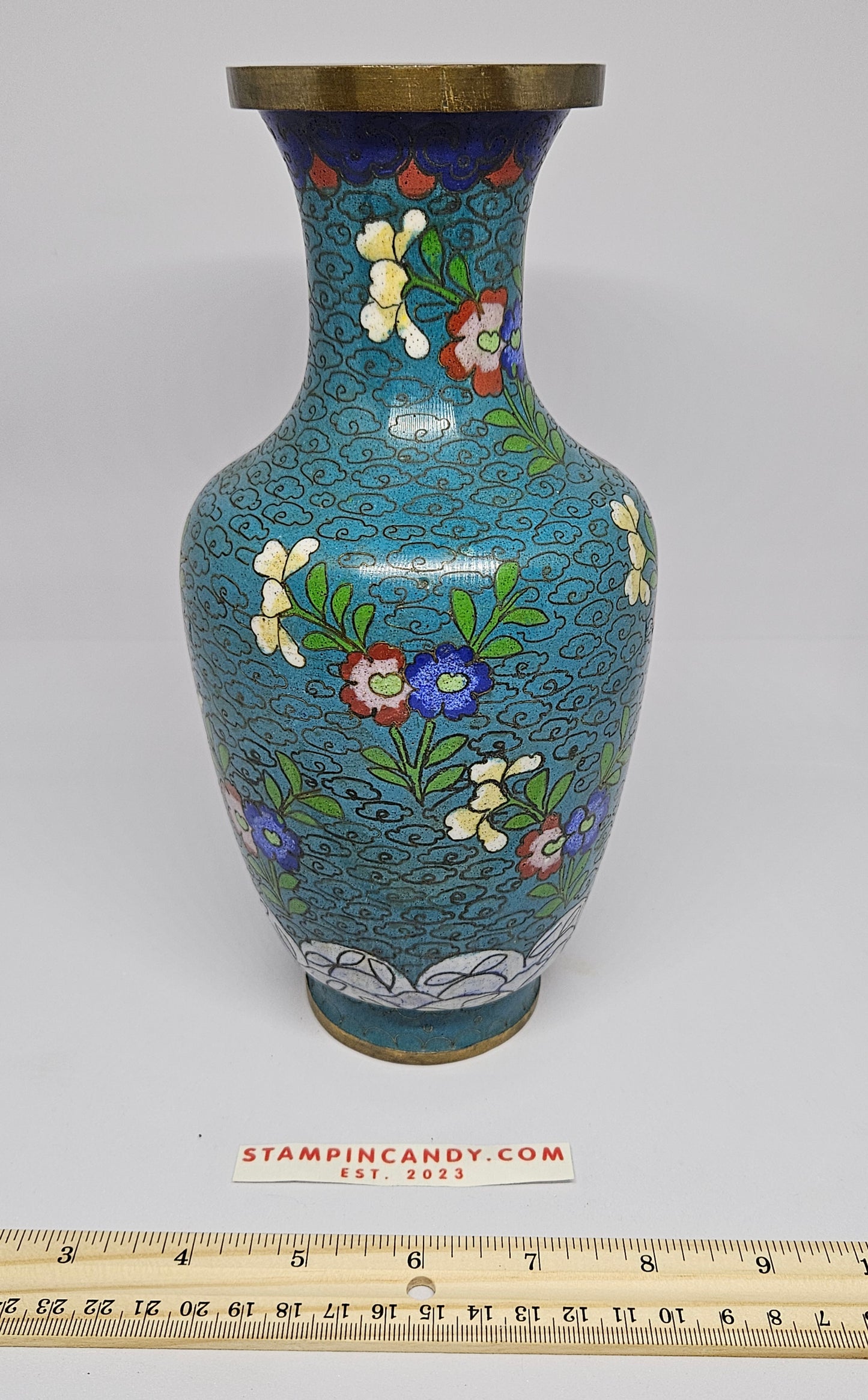 Chinese Cloisonne Enamel Turquoise Ground Baluster Vase
