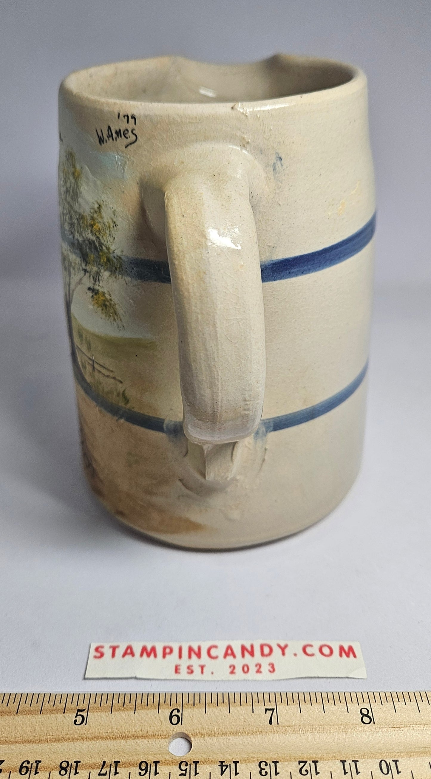 Handcrafted/Painted Pottery Pitcher - Ozarks - W. Ames 179