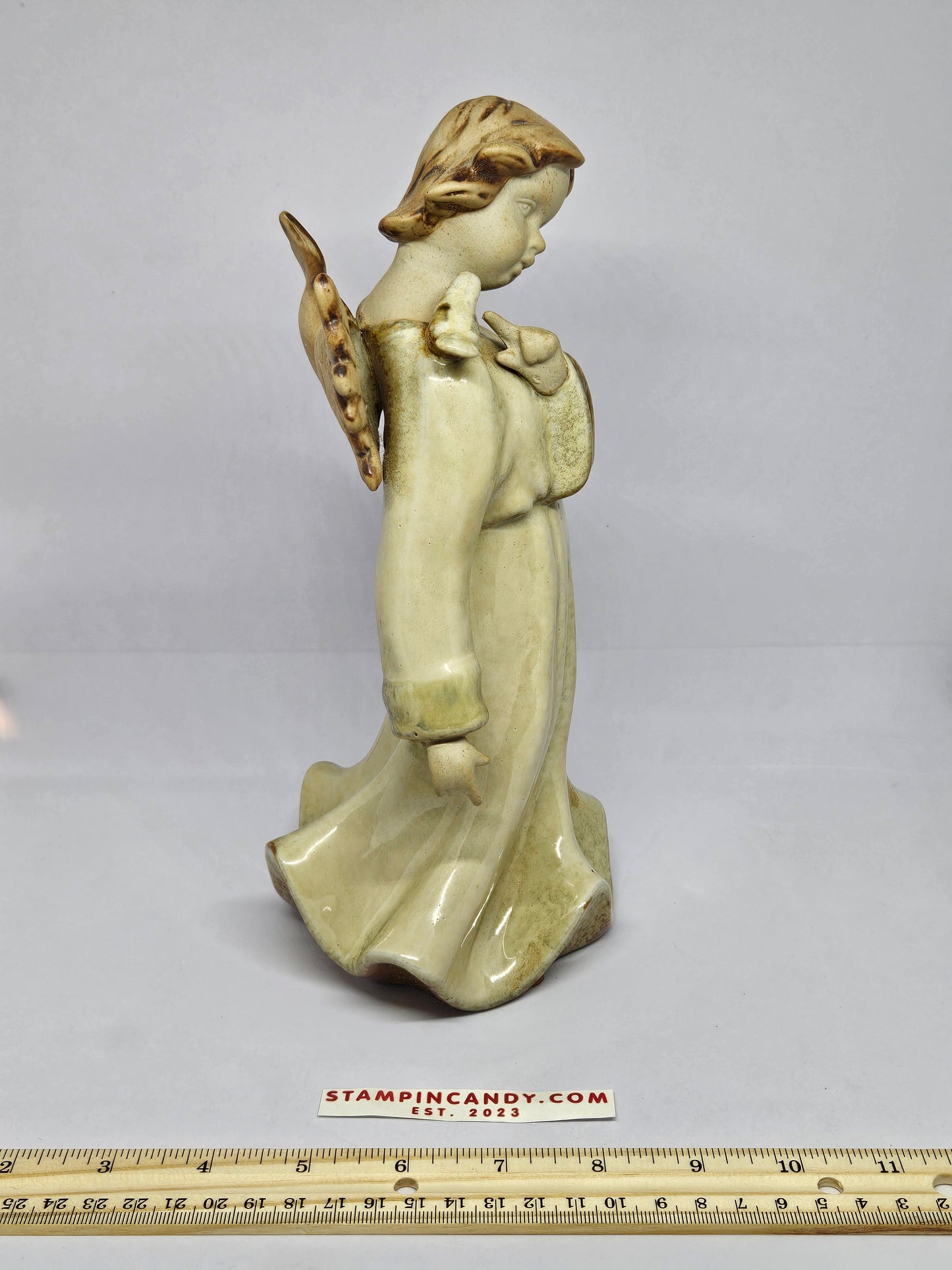 Vintage Ceramic Angel & Dove Pottery 10 Inches Tall