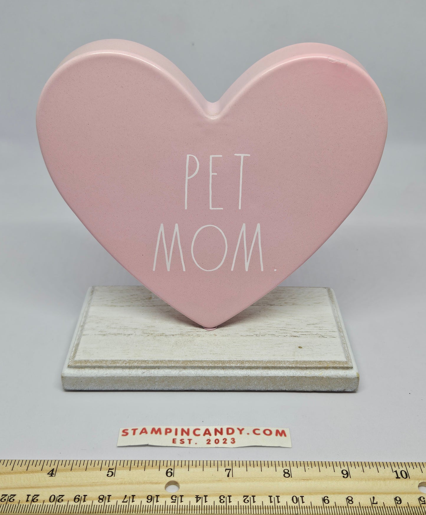 Rae Dunn - Pet Mom Pink Metal Heart on a Wooden Base